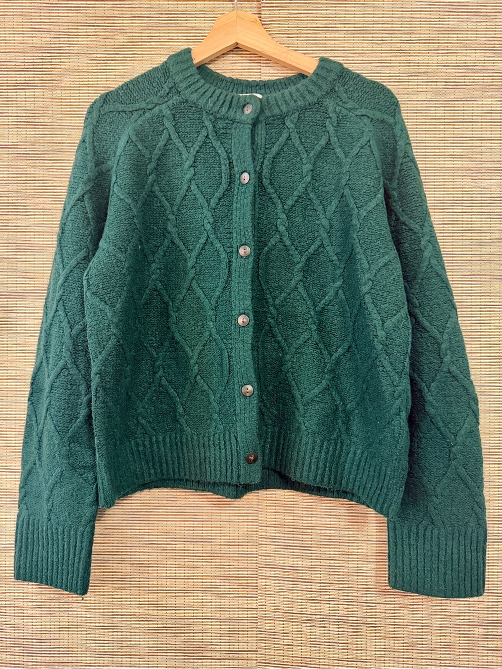 Abercrombie & Fitch Deep Green Cable Knit Button-Front Cardigan